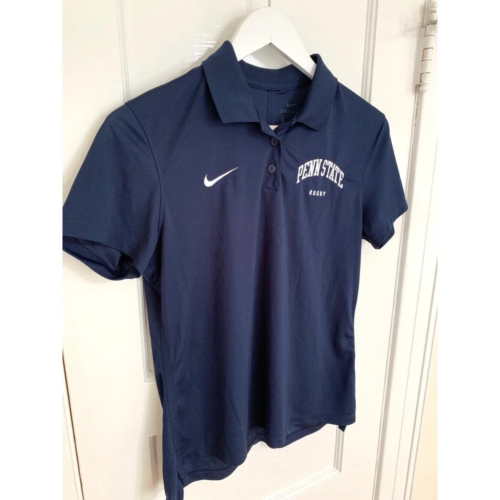 Nike Penn State Rugby Dri-Fit Polo Shirt Navy Blue Medium Short Sleeve
